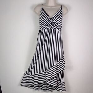 Black & White Striped Spaghetti Strap Midi Dress